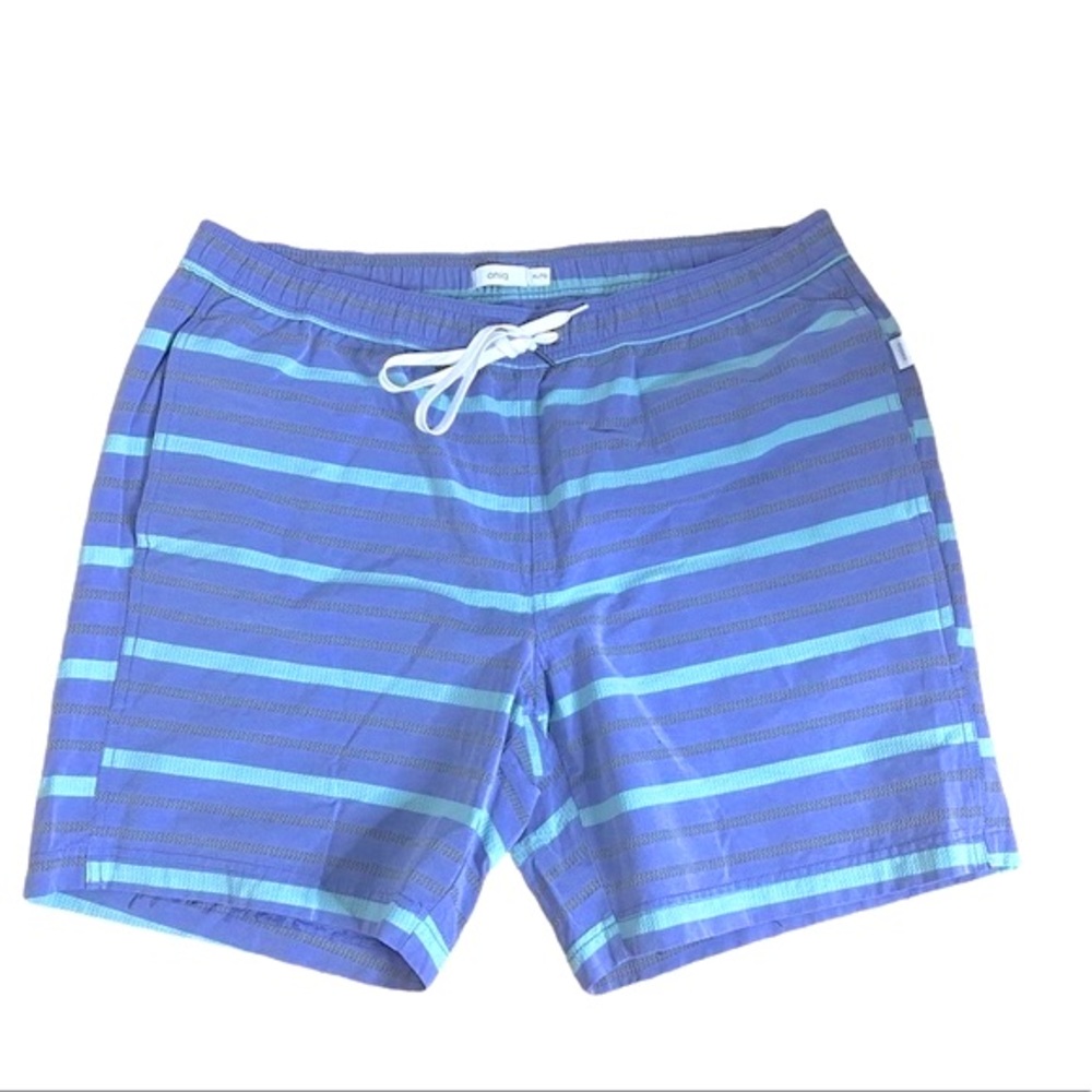 ONIA The Charles Blue Turquoise Gray Stripe Swim Trunks XL